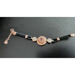 Snap Bracelet Women Rose Gold Black Good Crystal Medallion Magnolia and Vine